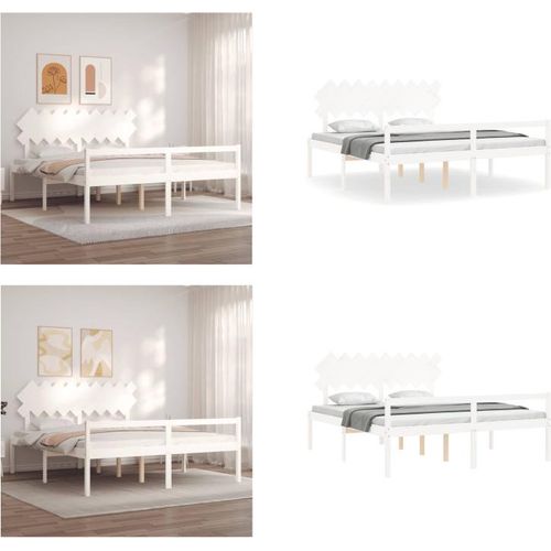 vidaXL Seniorenbett mit Kopfteil Weiß Super Kingsize Massivholz - Seniorenbett - Seniorenbetten - Bett Für Senioren - Betten Für Senioren