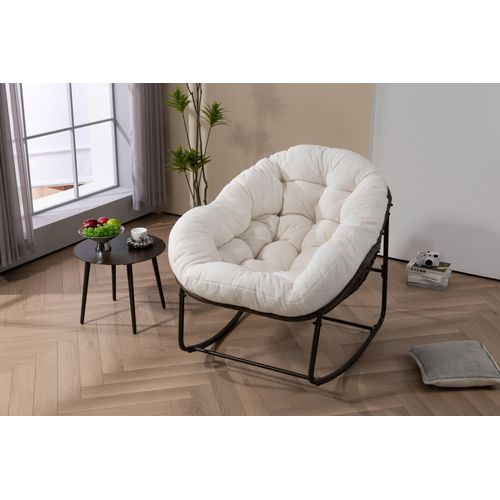 Outdoor Rattan Rocking Chair,Padded Cushion Rocker Recliner Chair Outdoor for Front Porch, Living Room, Patio, Garden, White