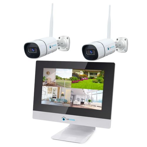 LUVISION Dual WLAN Funk Kamera Set Überwachungssystem mit Monitor Cloud 4 bis 8 IP Kameras & App 8 Kameras