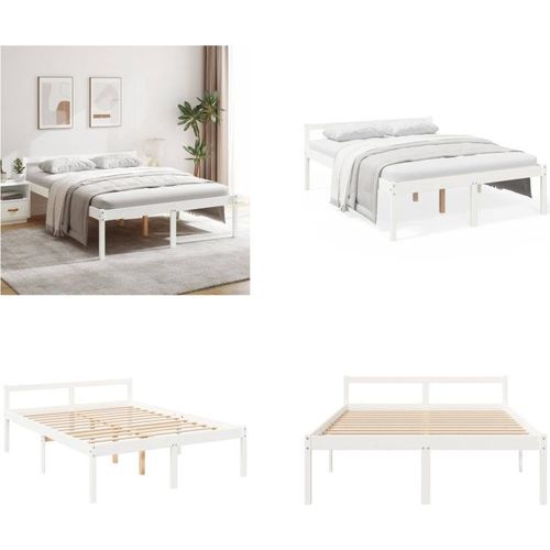 vidaXL Seniorenbett Weiß 160x200 cm Massivholz Kiefer - Seniorenbett - Seniorenbetten - Bett Senioren - Betten Senioren