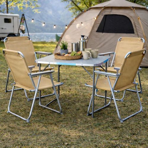 5-teiliges Campingmöbel Set Alu L80xB60xH68cm Beige