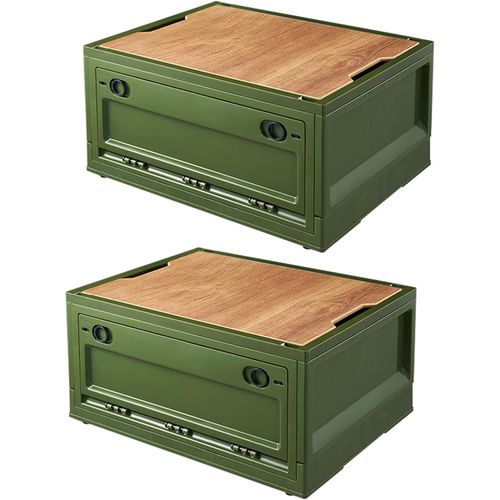 Set aus 2 Aufbewahrungsboxen mit Deckel, 38 Liter, mit 4 Rollen, faltbarer Campingschrank, Kofferraum-Organizer, Campingzubehör für Reisen, Camping und Familien – Grün