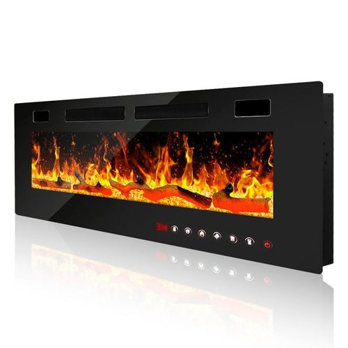 TolleTour Wandkamin Elektrokamin 750/1500W Elektrokamin mit Fernbedienung Kamin Elektroheizung 3D Flammeneffekt Schwarz