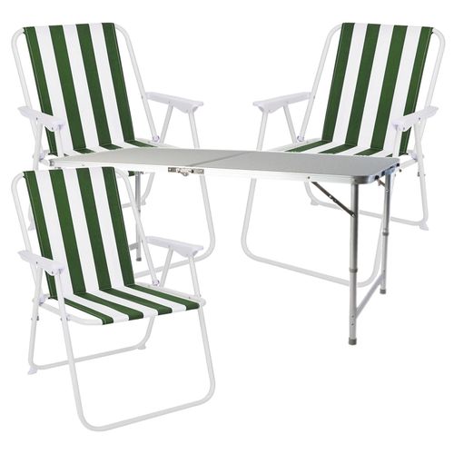 4-teiliges Campingmöbel Set Alu 120x60x58/70cm grün-weiß