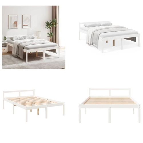 vidaXL Seniorenbett Weiß 120x190 cm Massivholz Kiefer - Seniorenbett - Seniorenbetten - Bett Senioren - Betten Senioren
