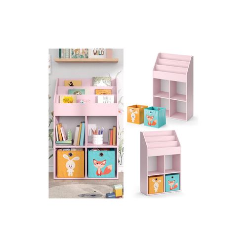 Vicco Kinderbücherregal Luigi 72 x 114 cm, Rosa, Kinderzimmerregal, offene Fächer, groß, Faltboxen