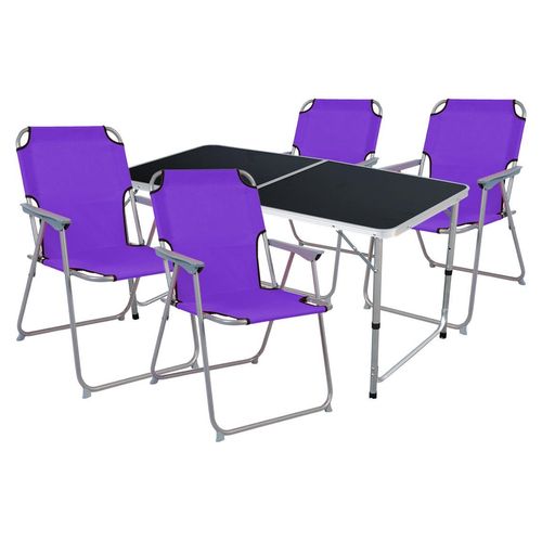 5-teiliges Campingmöbel Set Black Alu 120x60x58/70cm lila