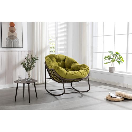 Outdoor Rattan Rocking Chair,Padded Cushion Rocker Recliner Chair Outdoor for Front Porch, Living Room, Patio, Garden, Olive Green