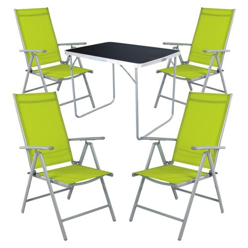 5-tlg Camping Set Gartenmöbel Campingtisch + 4 Campingstuhl Lime