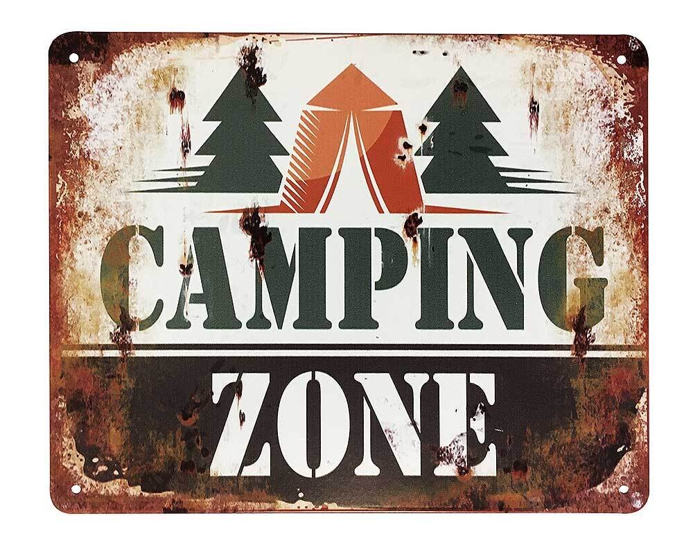 Blechschild CAMPING ZONE Vintage Nostalgie Dekoschild Campen Zelten 20x25cm