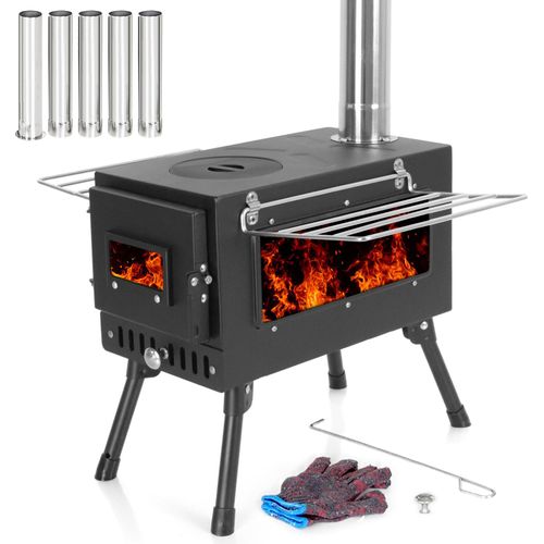 Holzofen, Camping-Holzofen, Heizofen, Heizung, Outdoor-Campingausrüstung, geeignet für Beleuchtung, Picknick, Heizen, Kochen usw., Schwarz