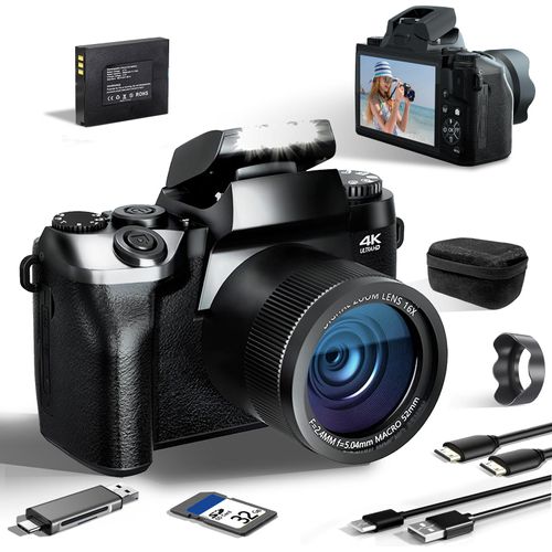 Digitalkamera 64MP, Kompaktkamera 4K Vlogging Kamera 32g-Karte
