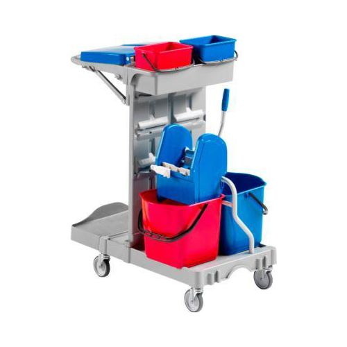 Reinigungswagen Poly II, 2 x 4 L Eimer, 2 x 15 L Eimer, Mopppresse u. Stielhalterung