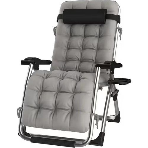 Camping Liegestuhl - Relaxliege Recliner - Tragbar - Mit Polster - Becherhalter und Ablage - Verstellbares Kopfkissen - Metallrahmen - Beige