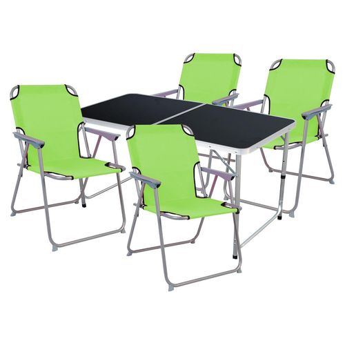 5-teiliges Campingmöbel Set Black Alu 120x60x58/70cm Limegrün