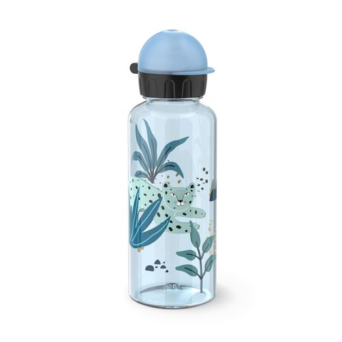 Trinkflasche EMSA "Kids", blau (blau, motiv: leopard), H:21,5cm, Polypropylen (PP), Tritan, Trinkflaschen, Trinkflasche, 100 % dicht, leicht, 0,6 L, Dreh-Trinkverschluss, transparent