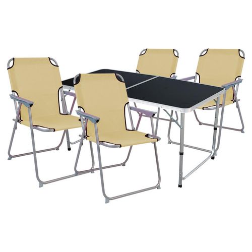 5-teiliges Campingmöbel Set Black Alu 120x60x58/70cm beige