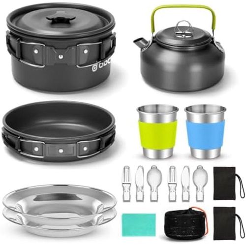 PromoHome® 15-teiliges Outdoor-Kochset – Leichte Campingausrüstung mit Antihaftbeschichtung, Orange